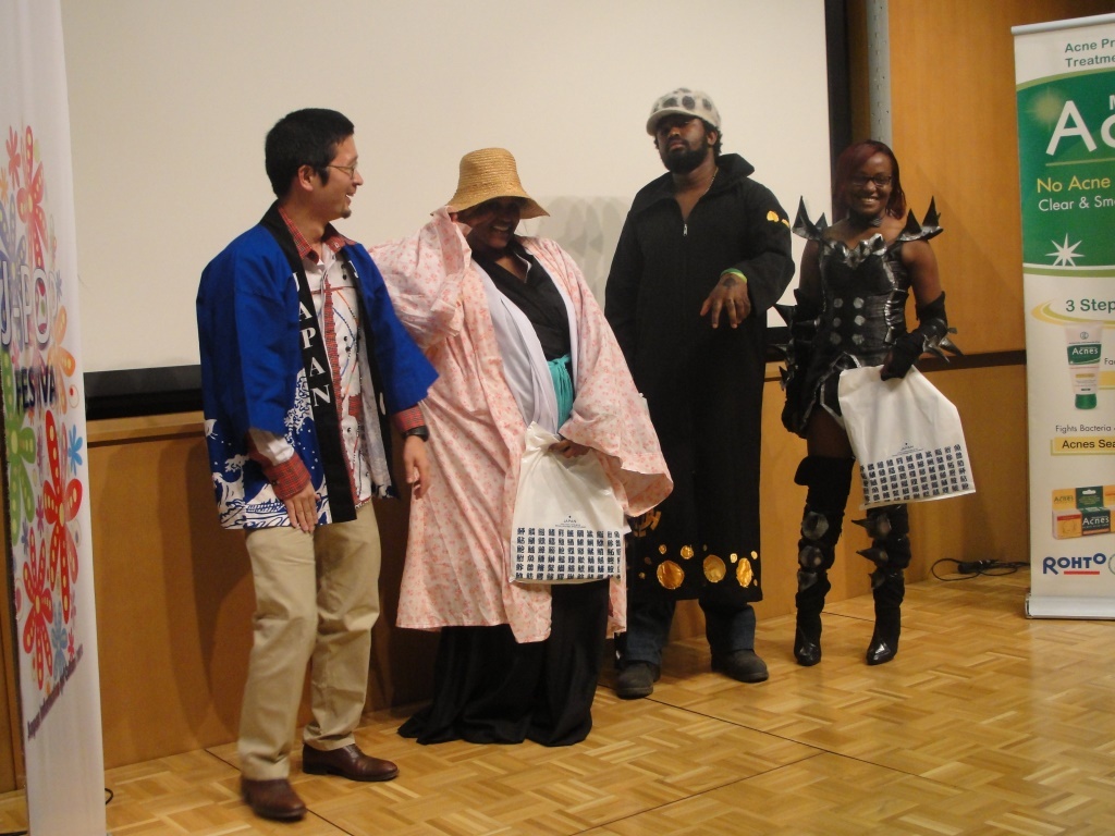 Winners of the Cosplay Competition with Mr. Nakamura, Director of the Japan Information & Culture Centre