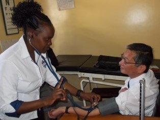 A demonstration of measuring blood pressure