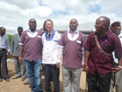 Ambassador Terada, Governor David Nkedienye and MP Katoo donning Maasai regalia