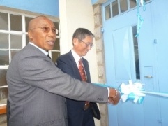 H.E. Mr. Terada, The Ambassador of Japan to the Republic of Kenya and H.O. Mr. Gerald G. Githinji, Deputy Governor of Kiambu County cutting ribbon