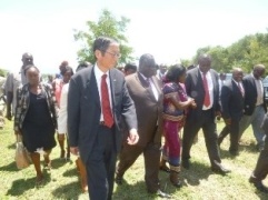 H.E. Mr. Terada and H.E. Mrs. Ruto touring the project site with H.E. Mr. Cyprian Awiti ,Homa Bay County Governor and Mrs. Esther Soti, Director of DEVLINK