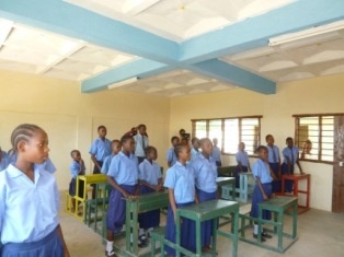 Newly built Primary classroom and pupils.