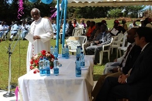 Most Rev. Cornelius Korir, Bishop of Catholic Diocese of Eldoret giving a speech
