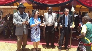 Ambassador Terada joining the dance with Governor Ongwae and Member of National Assembly, Hon. Jimmy Angwenyi