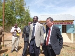 Ambassador Terada visiting Sub-County Head Quarters, Kathiani: Ambassador Terada Touring the project site with Deputy County Commissioner.