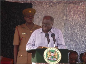 President Kibaki speaking at the event