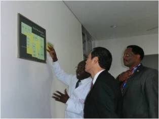 Ambassador Takata is briefed on the structure of KEMRI production unit
