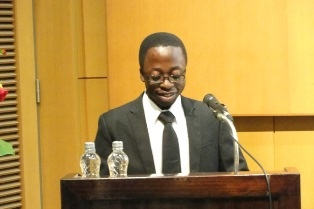 One of the participants of the speech contest delivering his speech in Japanese