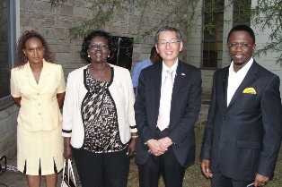(L to R) Dr. Purity Kirua, Ms. Saima Ondimu, Amb. Tatsushi Terada, Hon. Ababu Namwamba; during the official opening of the exhibition.
