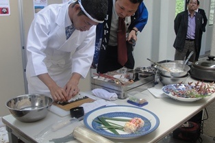 Chef Kobayashi demonstrating how to make norimaki