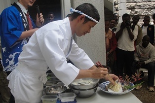 Chef Kobayashi setting up a platter of tempura