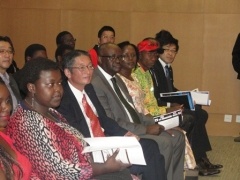 Amb. Terada (second left) with Amb. & Mrs. S. K. Maina and Mr. Wakiihuri during the Nodojiman competition
