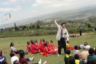 Mr. Futaki of the JICC Demonstrating how to Fly a Kite