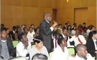 Prof. Wawire, Dean Faculty of Economics at Kenyatta University participating during the Q&A session