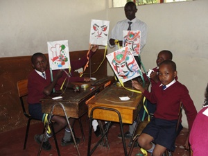 Students displaying their completed kites
