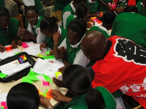 Secondary school students learning the art of paper folding -origami