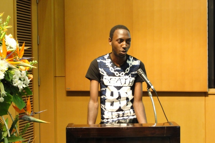 One of the participants of the speech contest delivering his speech in Japanese