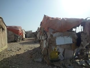 Majority of displaced people live in make-shift shelters made of whatever materials available, such as plastic bag and cardboard.