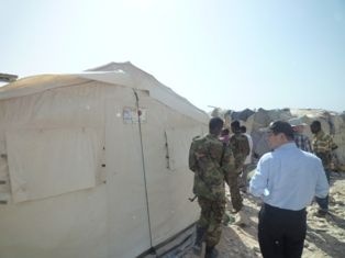 A transitional shelter made of nonflammable materials provided by Japan.