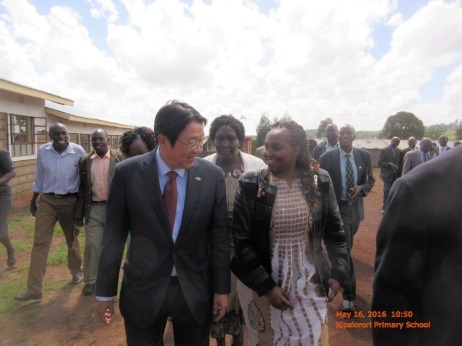 Mr. Mori touring the school site with Ms. Kittany