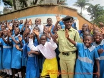 Pupils welcoming Mr. Mori