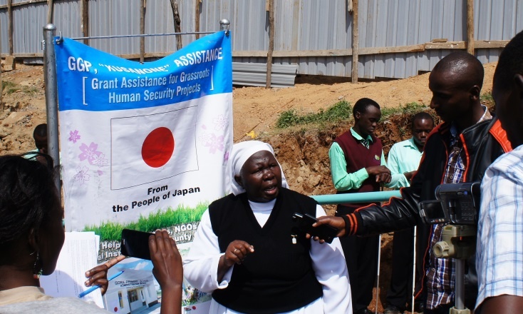 Sister Olang’ (Principal) answering press questions on the importance of the GGP Project
