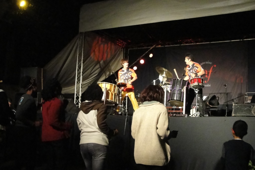 Members of the audience dancing along to the song “Jambo”