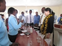 Students presenting a science experiement in the new laboratory