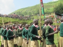 Pupils expressing their joy by dance and song